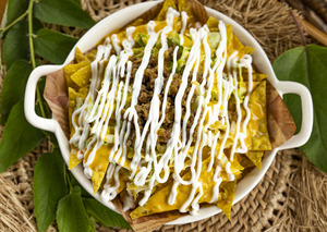 A plate of nachos
